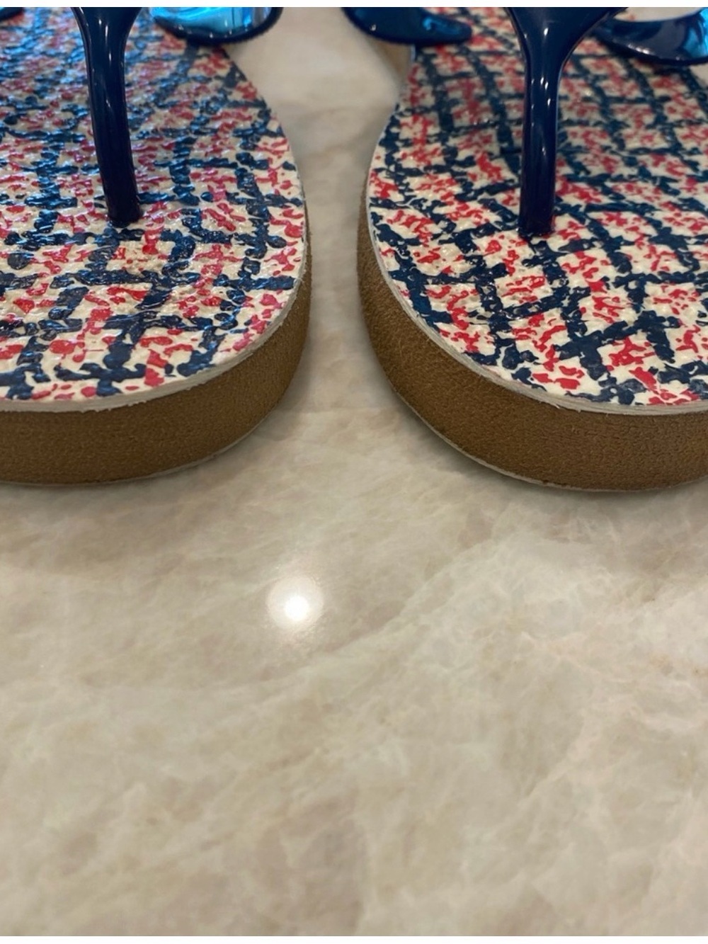 CHANEL Navy and Red Logo Thong Sandals - Picture 5 of 6